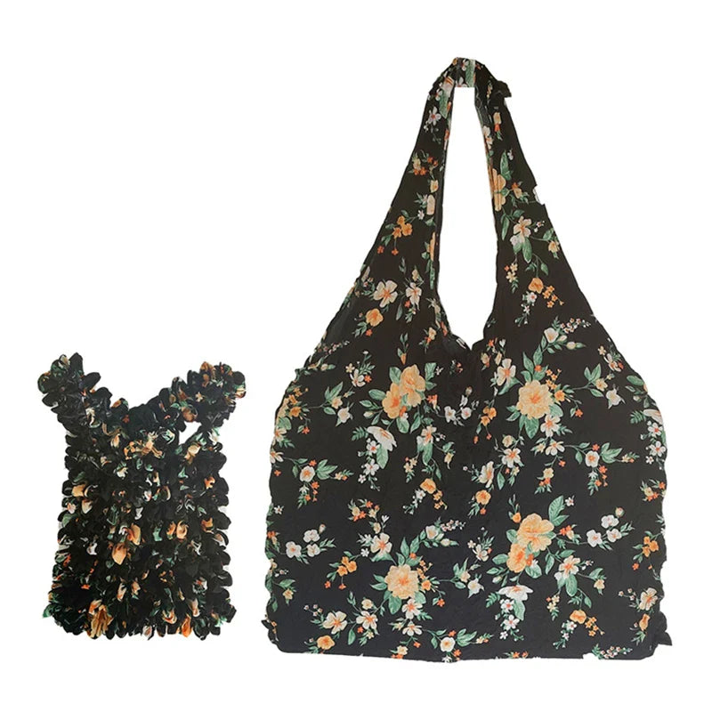 Expand Shoulder Reusable Foldable Tote Bag for Daily Navy