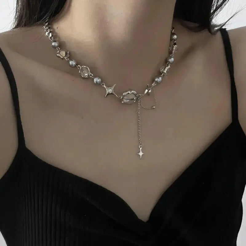 Exquisite Star Crystal Shiny Necklaces - Silver