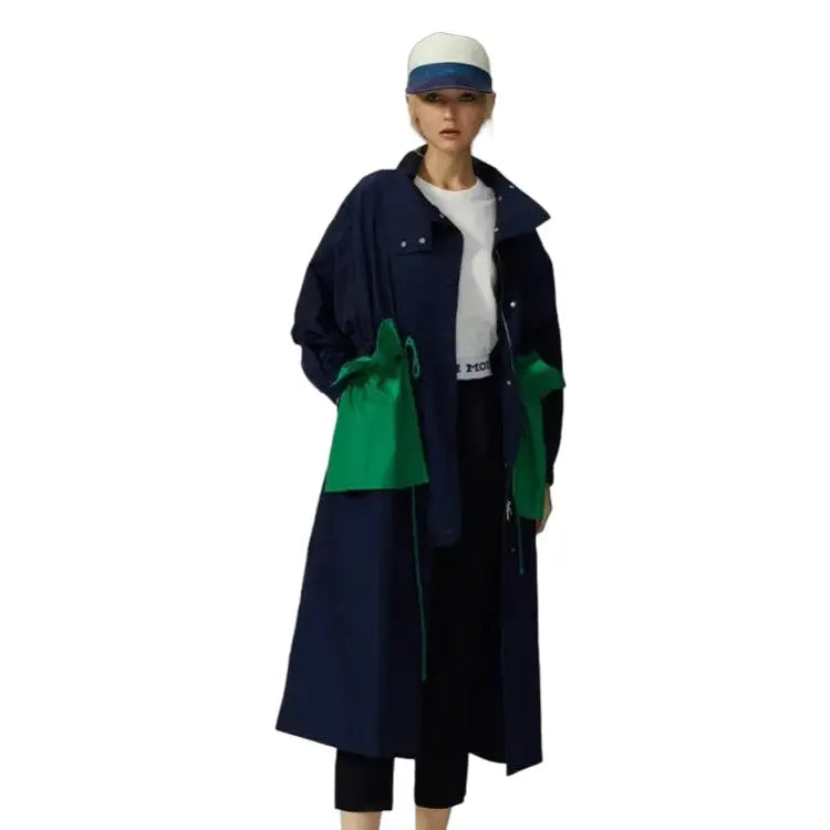Extra Long Trench Coat for Men and Women Navy blue / M
