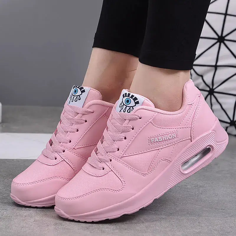 Eye Air Cushion Round Toe Lace Up Sneakers Euro Size Pink