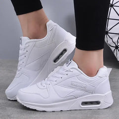 Eye Air Cushion Round Toe Lace Up Sneakers Euro Size White