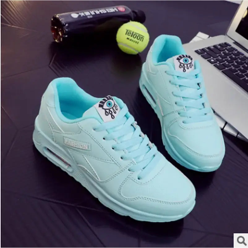 Eye Air Cushion Round Toe Lace Up Sneakers - Light Blue / 35