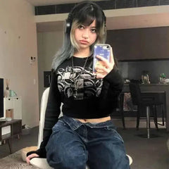 Eye Print Long Sleeve Bodycon Top for Women