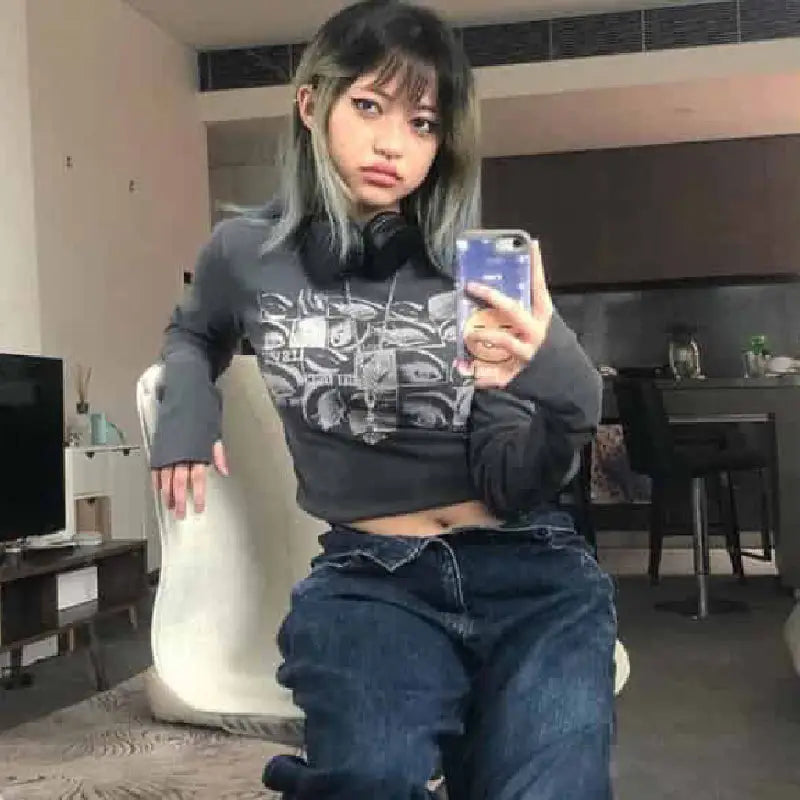 Eye Print Long Sleeve Bodycon Top for Women