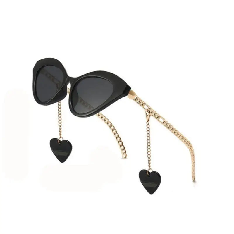 Eye Sunglasses With Chain Legs Detachable Heart - Black