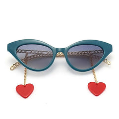 Eye Sunglasses With Chain Legs Detachable Heart - Blue