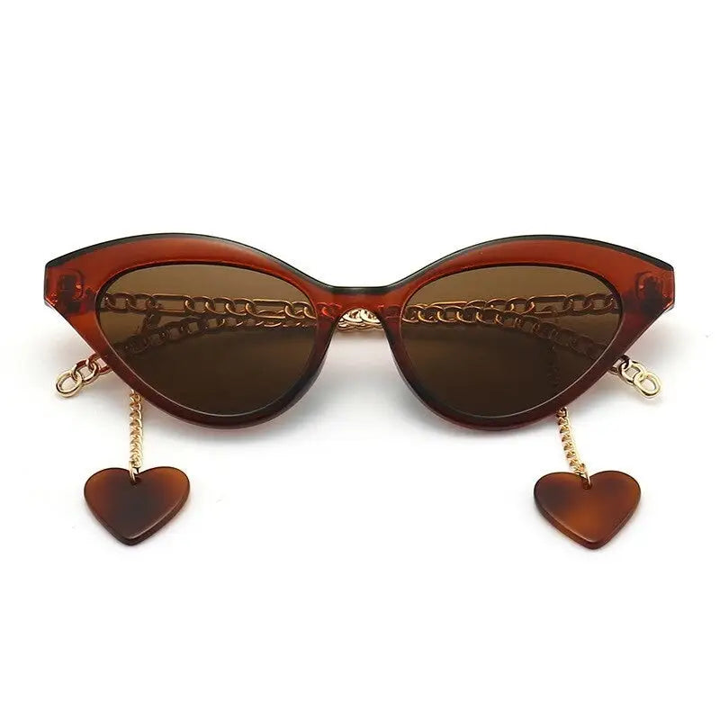 Eye Sunglasses With Chain Legs Detachable Heart - Brown