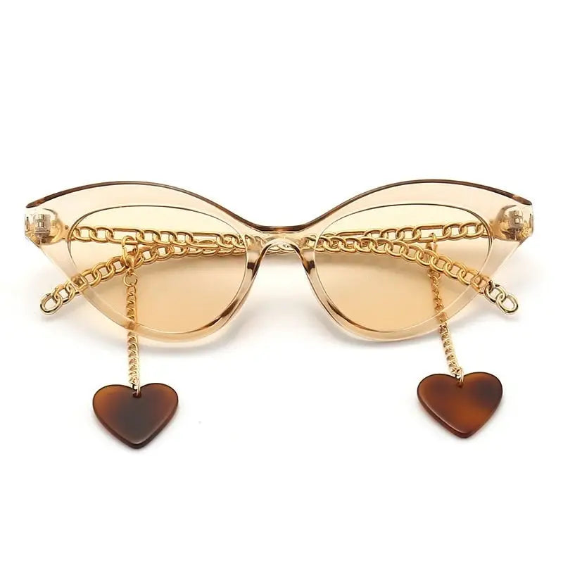 Eye Sunglasses With Chain Legs Detachable Heart - Champagne