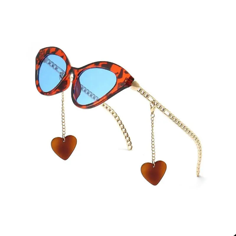 Eye Sunglasses With Chain Legs Detachable Heart - Leopard