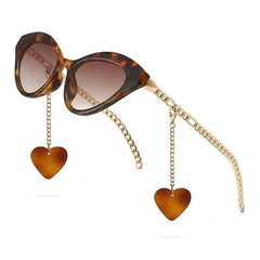 Eye Sunglasses With Chain Legs Detachable Heart - Leopard