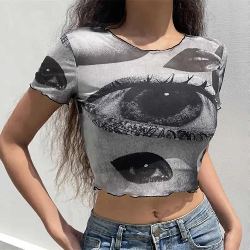 Eyes Lettuce Short Sleeve Crop Top