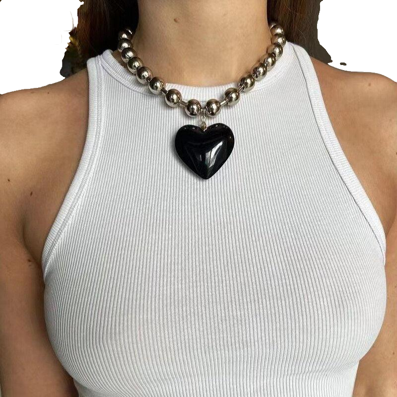 Colorful Love Heart Pendant Necklaces - Black / One Size -