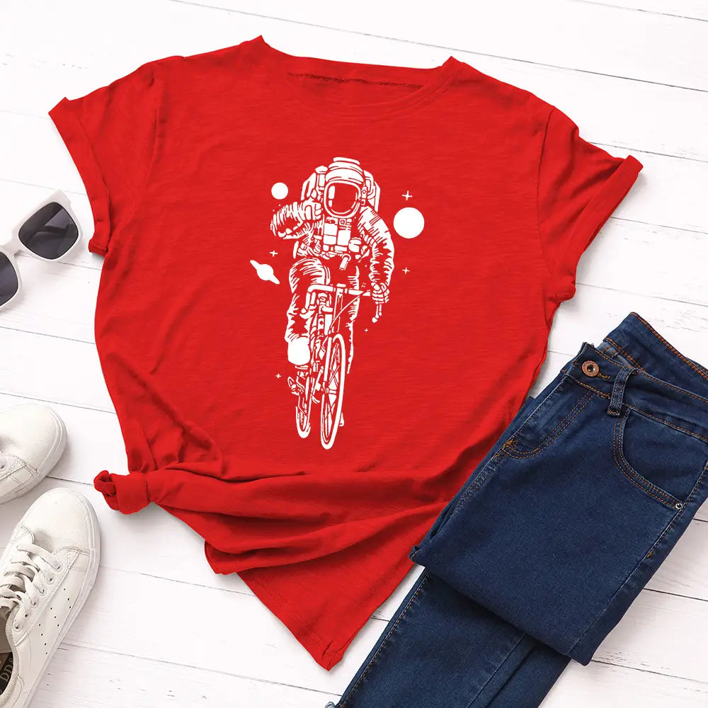 Cycling Astronaut T-shirt Through The Galaxy