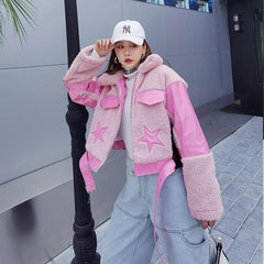 Star Galaxy PU Leather Shiny Pink Jacket