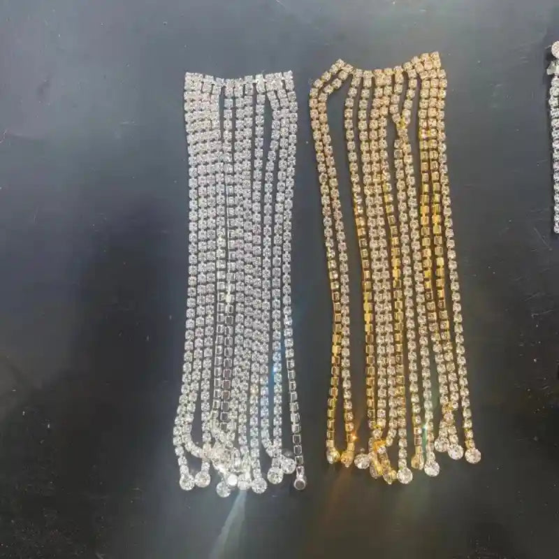 Face Accessories with Long Tassel Chain and Crystal Diamonds