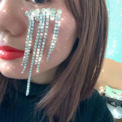 Face Accessories with Long Tassel Chain and Crystal Diamonds