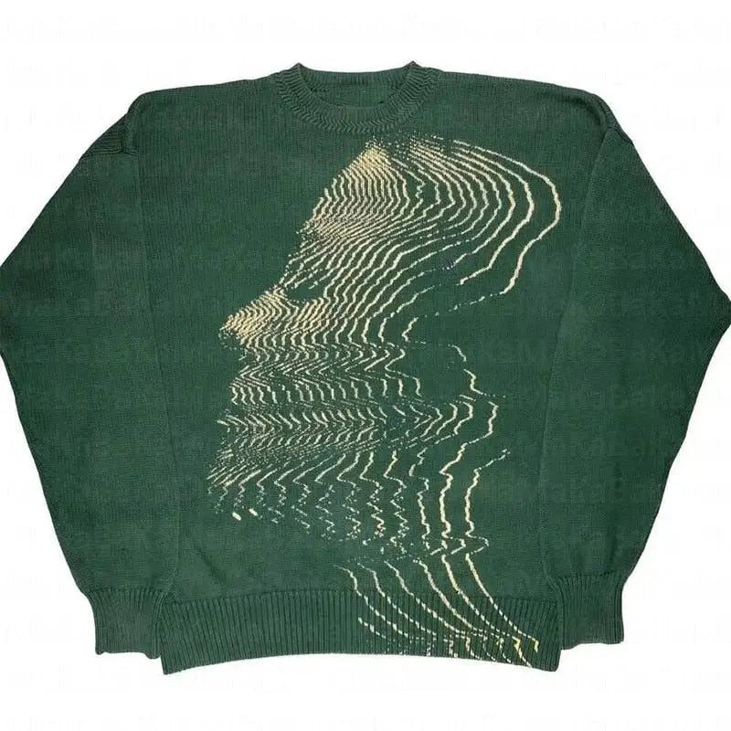 Face Loose Knitted Sweater - Green / M