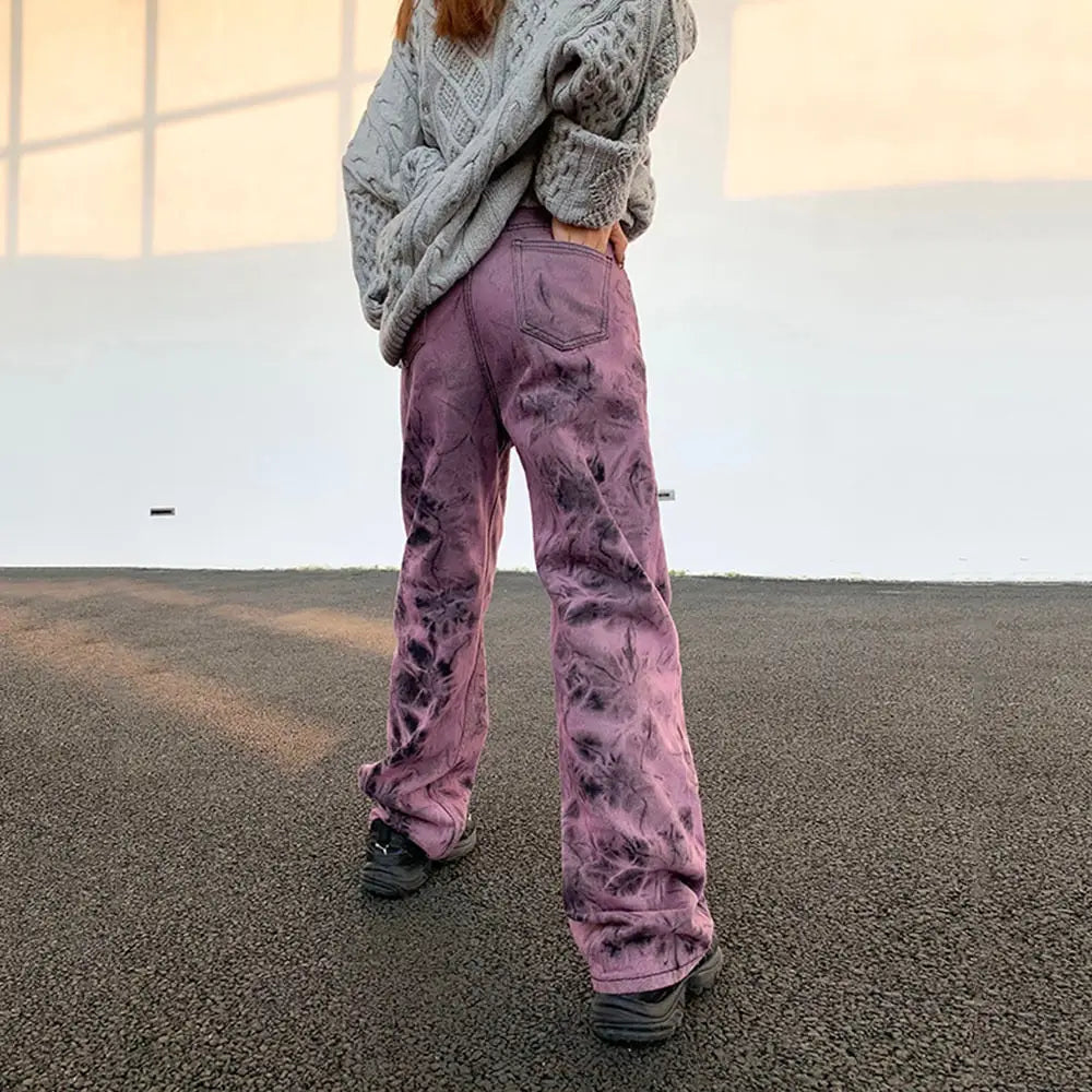 Faded Purple Black Wide Leg Pants for Women