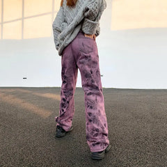 Faded Purple Black Wide Leg Pants for Women