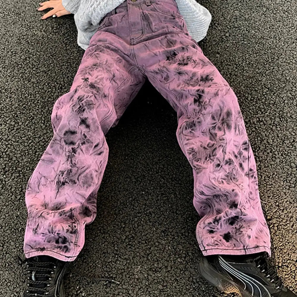 Faded Purple Black Wide Leg Pants for Women