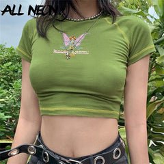 Fairy Butterfly Print Allen Angel Dream Crop Top Green / S