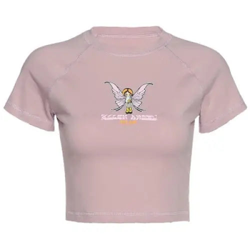 Fairy Butterfly Print Allen Angel Dream Crop Top Pink / S