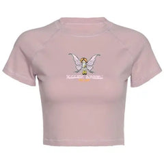 Fairy Butterfly Print Allen Angel Dream Crop Top Pink / S
