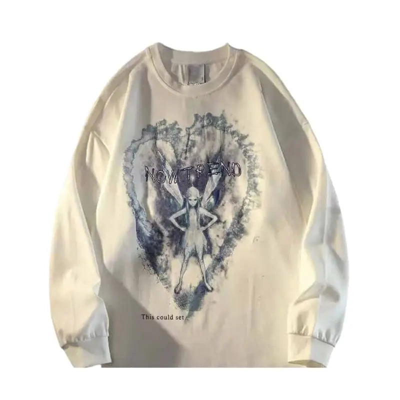 Fairy Heart Print Sweatshirt for Everyday Wear White / S