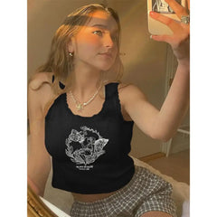 Fairy Lace Trim Crop Tank Top Black / S