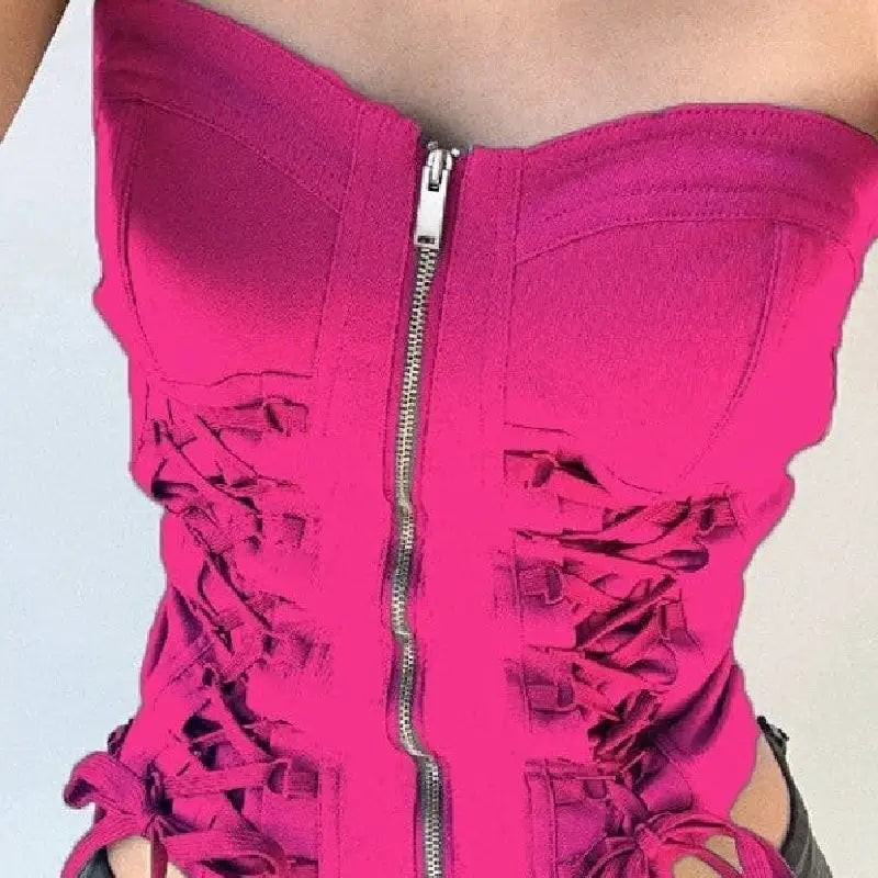 Fairycore Zip Up Corset Top Aesthetic Clothing Pink / S