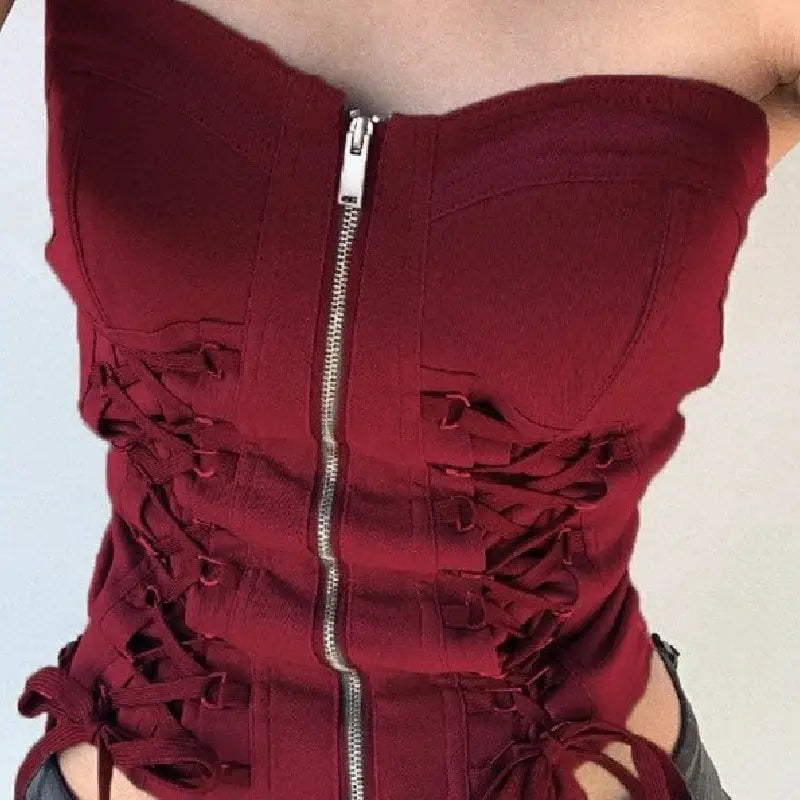 Fairycore Zip Up Corset Top Aesthetic Clothing Red / S