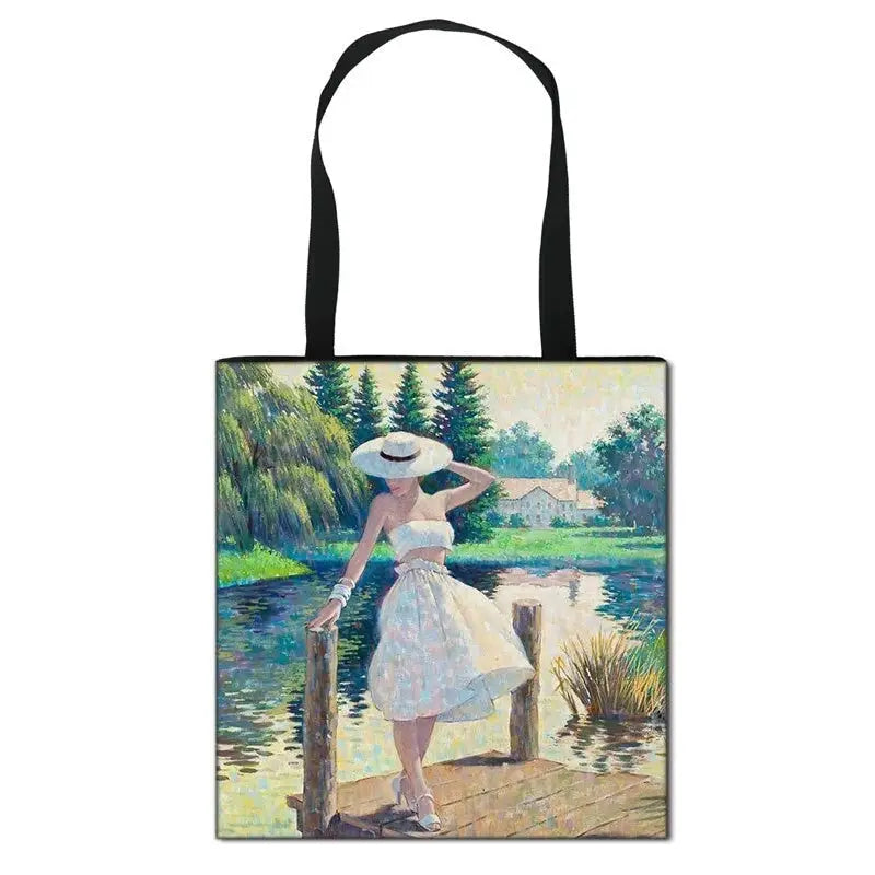 Famous Art Oil Painting Eco Reusable Shopping Bag