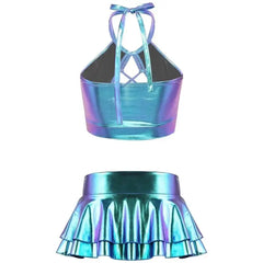 Fantasy Shiny Metallic Crop Top and Skirt Set
