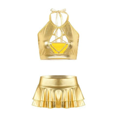Fantasy Shiny Metallic Crop Top and Skirt Set Gold / S