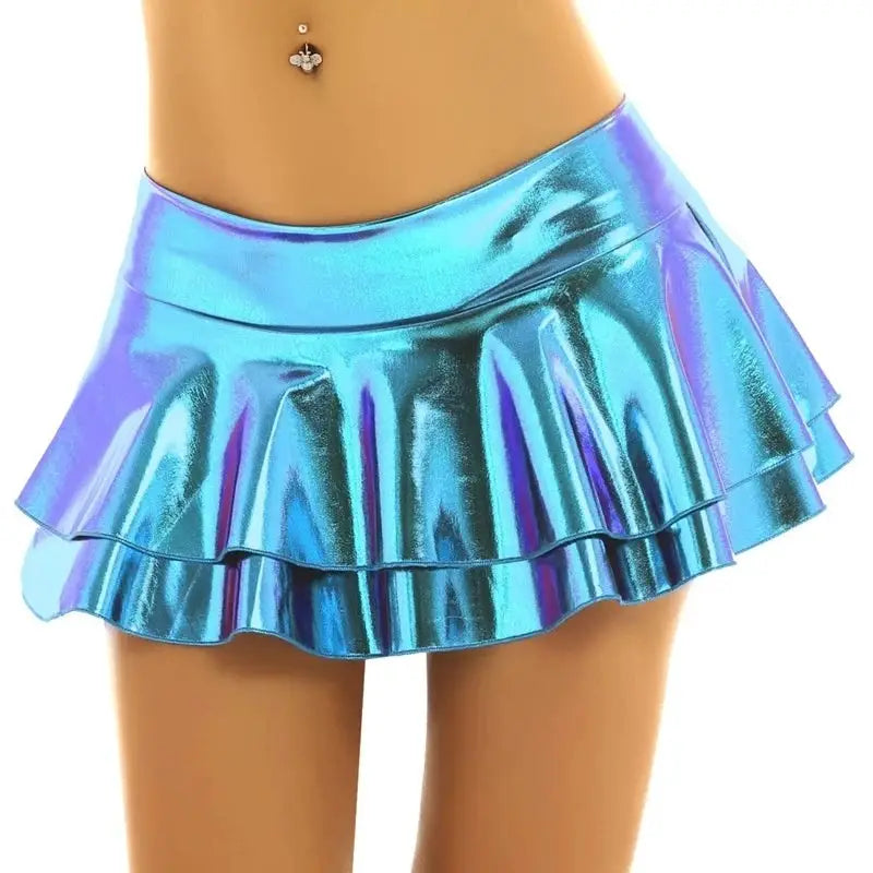 Fantasy Shiny Metallic Set Crop Top And Skirt - 2 Piece