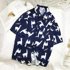 Fanyu Llama Short Sleeve Shirt - Blue / M - Shirts