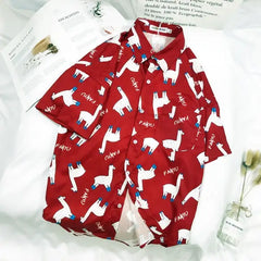 Fanyu Llama Short Sleeve Shirt - Red / M - Shirts