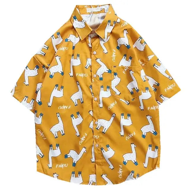 Fanyu Llama Short Sleeve Shirt - Yellow / M - Shirts