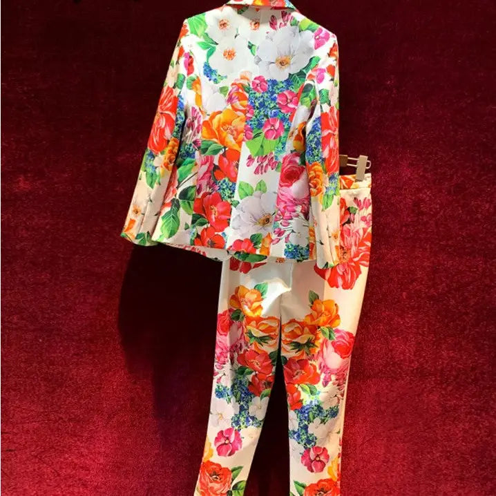 Fashion Elegant Flower Print Two Piece Suit - Set