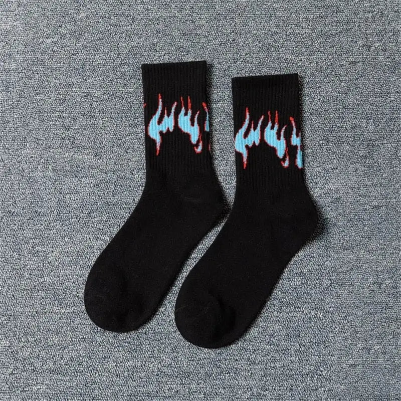 Fashion Hip Hop Flame Pattern Socks Blue / One Size