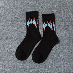 Fashion Hip Hop Flame Pattern Socks Blue / One Size