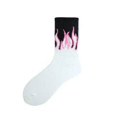 Fashion Hip Hop Flame Pattern Socks Fucsia / One Size