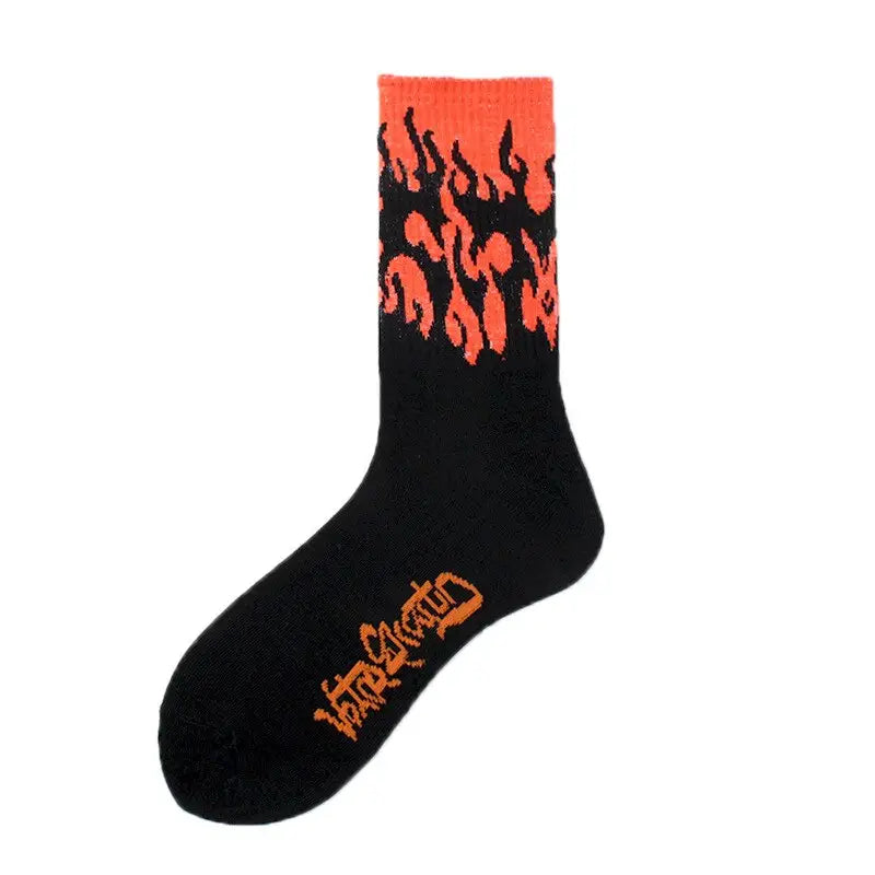 Fashion Hip Hop Flame Pattern Socks Orange / One Size