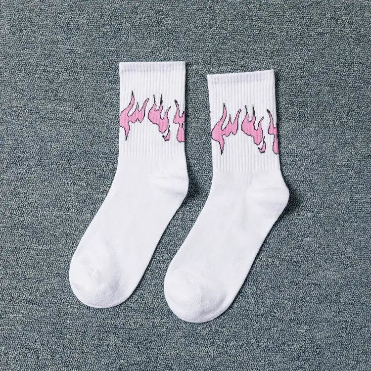 Fashion Hip Hop Flame Pattern Socks Pink / One Size