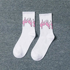 Fashion Hip Hop Flame Pattern Socks Pink / One Size