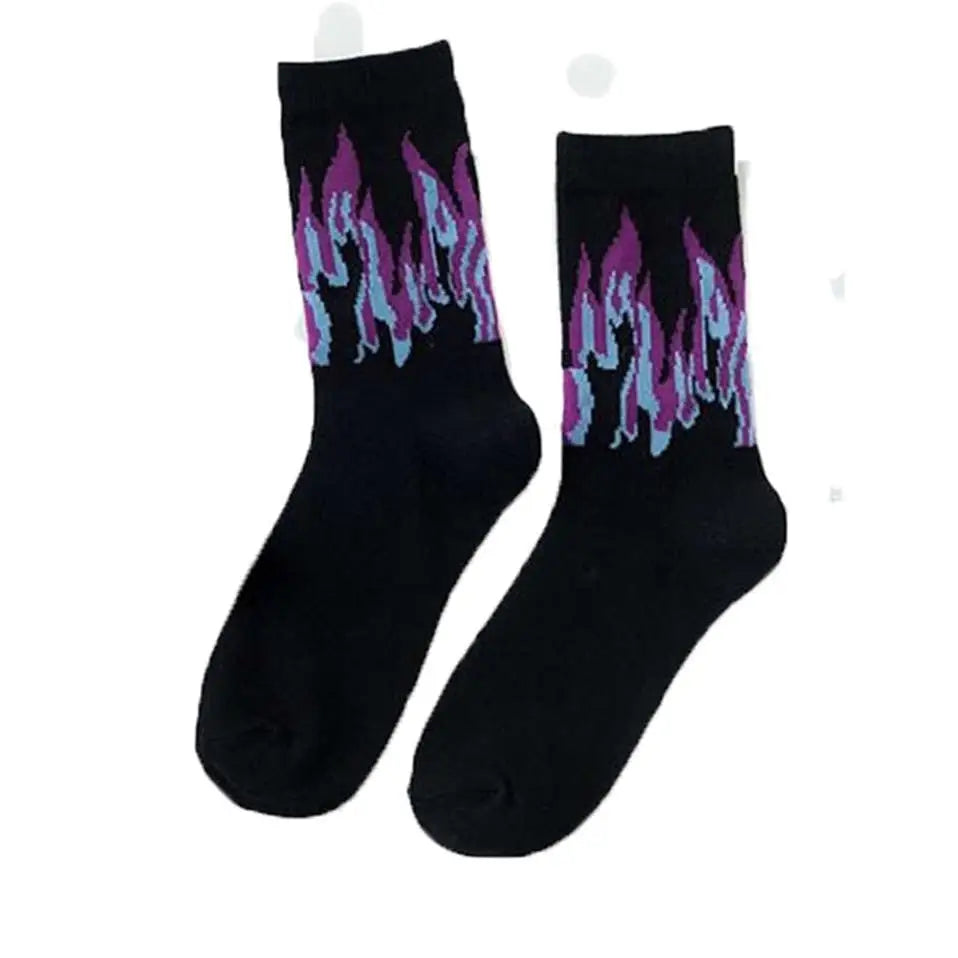 Fashion Hip Hop Flame Pattern Socks Purple. / One Size