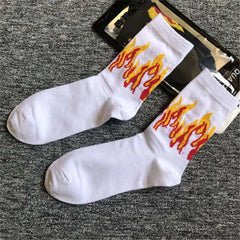 Fashion Hip Hop Flame Pattern Socks Yellow. / One Size