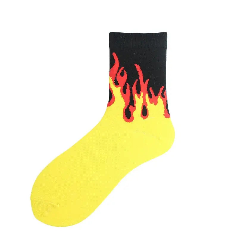 Fashion Hip Hop Flame Pattern Socks Yellow / One Size