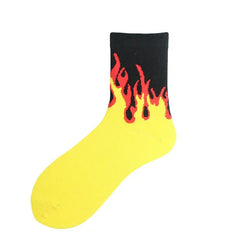 Fashion Hip Hop Flame Pattern Socks Yellow / One Size