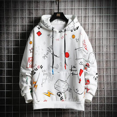Fashion Letters Cartoon Hoodie for Men Everyday Wear White